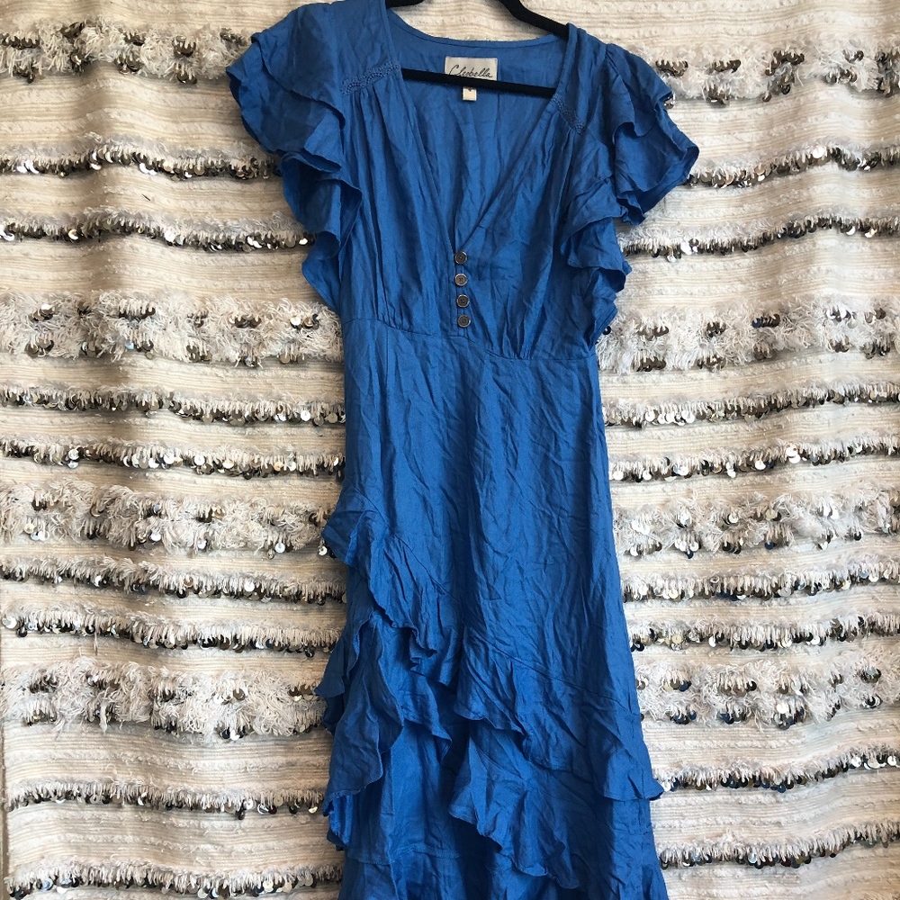 Ruffled dress with a v neck top